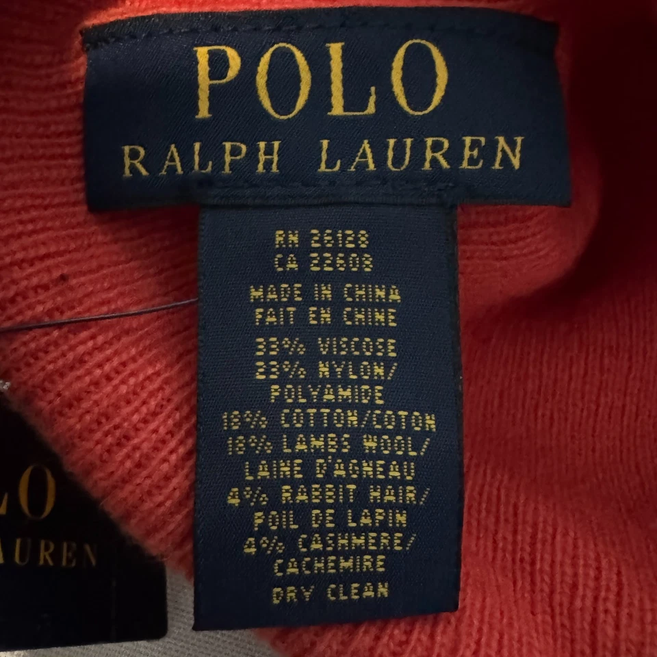 Polo Ralph Lauren Gorro Naranja Amarillo Neón Logo Calavera Gorra Puños Tejido Nuevo con Etiquetas Foto 4 de 4