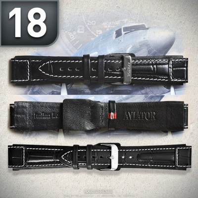 AVIATOR Uhrenband 18 mm Schließe gebürstet PILOT- FLIEGERUHREN Lederarmband