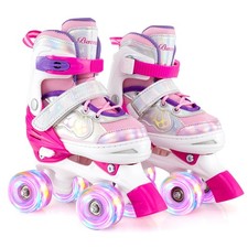 Kids Roller Skates 4 Sizes Adjustable Quad Skates w/Light-up Wheels for Ages 5-8