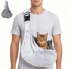 Dog Sling Carrier for Small Pets - Padded Shoulder, Safety Buckle Pocket for Cat