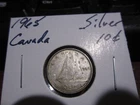 Canada 1965 -  10 Cent Dime Canadian Coin - 80% Silver - ASW 0.06 Oz