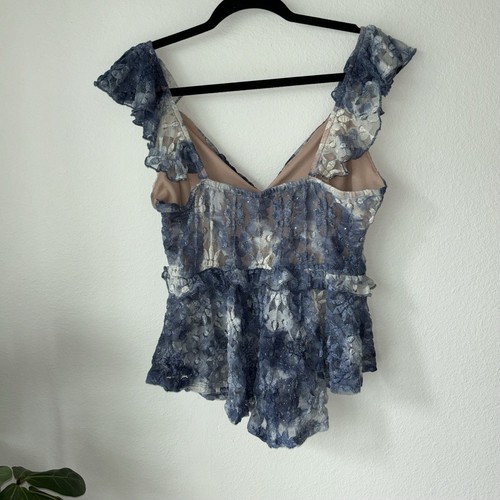 Venus Top Blue Tan Lace Y2K Glitter Fairycore Coquette Babydoll - Picture 2 of 6