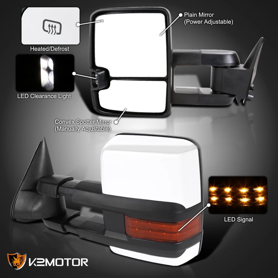 Fits 1988-1998 Chevy C/K 1500 Chrome Power Heated Tow Mirrors+Amber LED Signal - Image 3 of 4