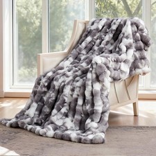 Faux Fur Throw Blanket for Couch, Fluffy Fuzzy Bubble Blanket for Sofa Bed Li...