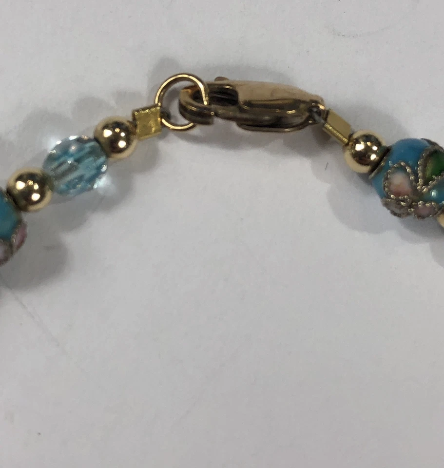 Pulsera Cloisonne Esmalte Relleno de Oro Cuentas 7 pulgadas de Largo - De Colección Foto 4 de 4