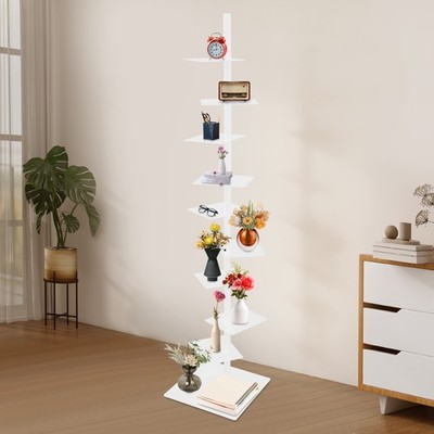 White 9-Tier Rotating Bookshelf Floor Standing Vertical Display Shelf Organizer