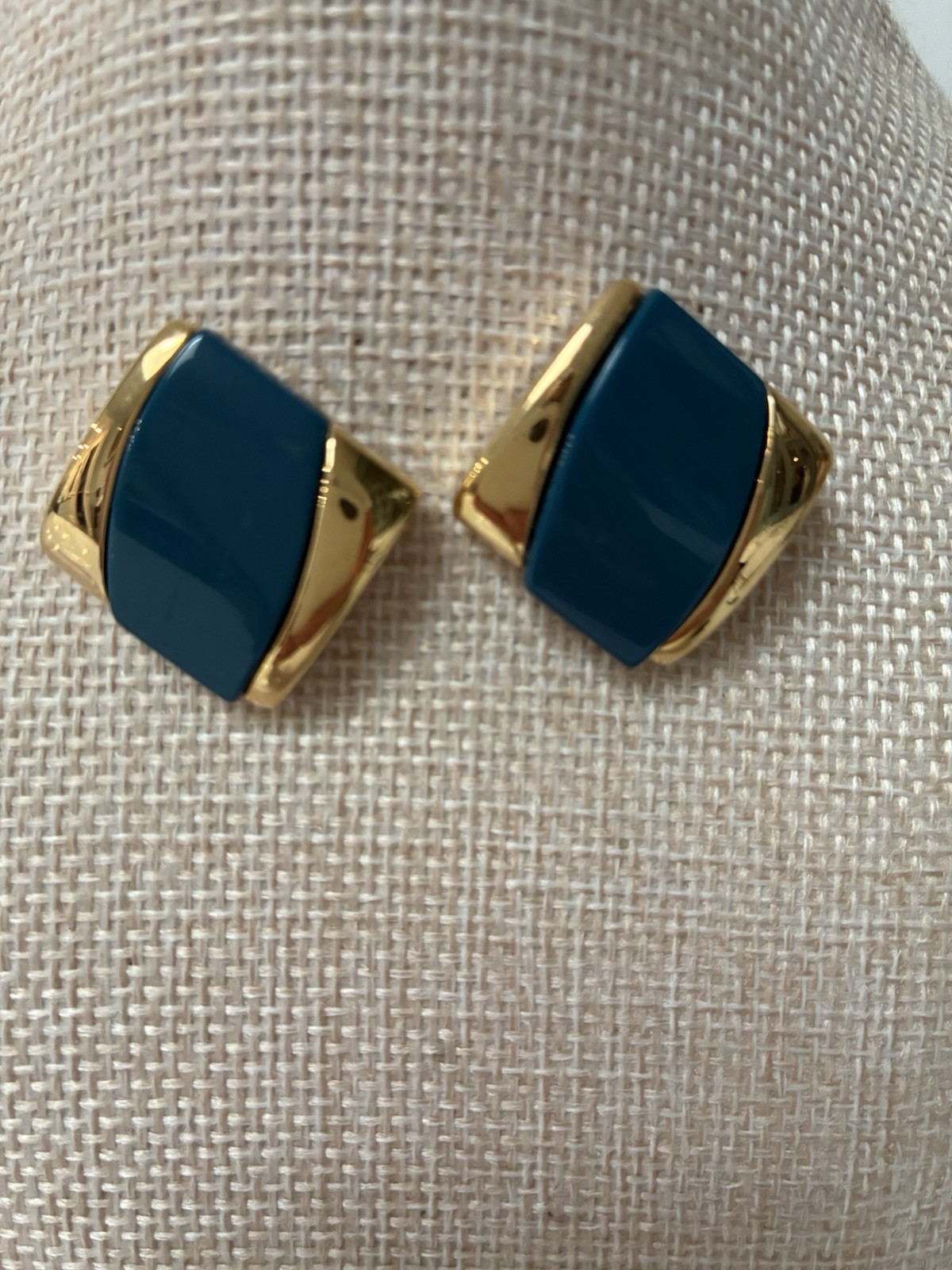 Vintage Trifari Earrings Teal Green Enamel Gold Tone Designer Signed