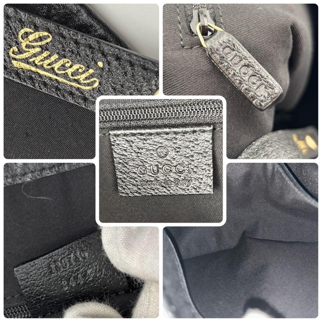 GUCCI Abbey GG Canvas Tote Bag Unisex Navy Leather Gold Excellent Condition thumbnail 8