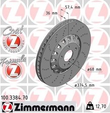 ZIMMERMANN 100.3384.70 Brake Disc Front 57mm Height Replacement Fits Audi A4 A5
