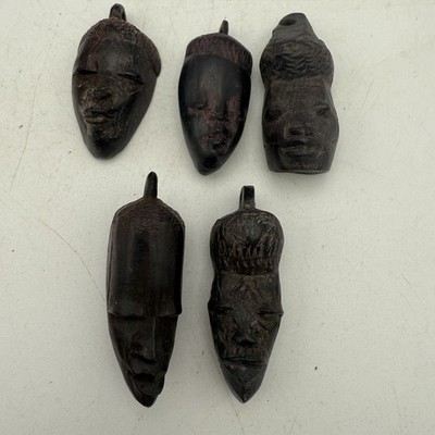 Lot of 5 Pendants African Ebony Wood Mask Hand Carved Tribal Face