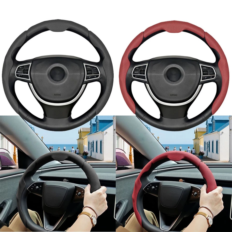 For Nissan 3pc Car Steering Wheel Cover Protector 15" Luxury Leather Anti-slip - Image 4 of 4