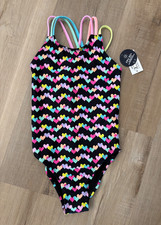 NWT The Children's Place One Piece Swimsuit Girls S 5/6 Hearts Cross Back UPF 50