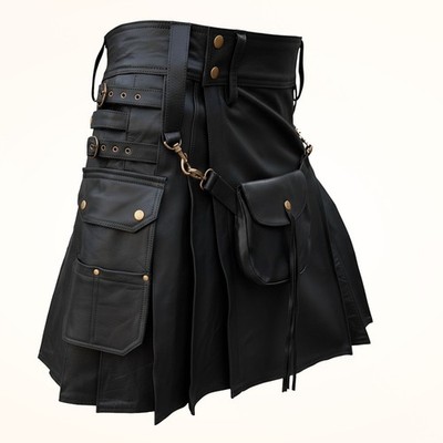 Herren Echt Rindsleder Schottischer Sporran Kilt Plissee Utility Roman LARP Handarbeit