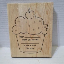STAMPIN UP Large Cupcake Thank You Note Wood Mount Stamp - 5.25in