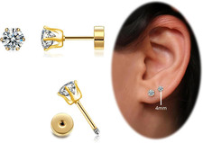CZ Stud Earrings 14K Gold Stud Earrings,Flat Back Cubic Zirconia Earrings for He