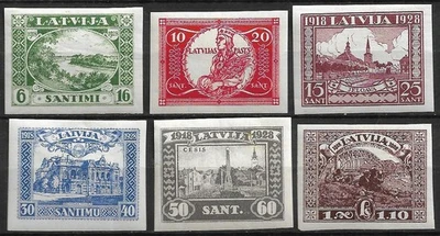Letonia. 1928. Letonia 10 años Mi 138B-143B. SC B34- B39. Imperfored MH - Imagen 1 de 2