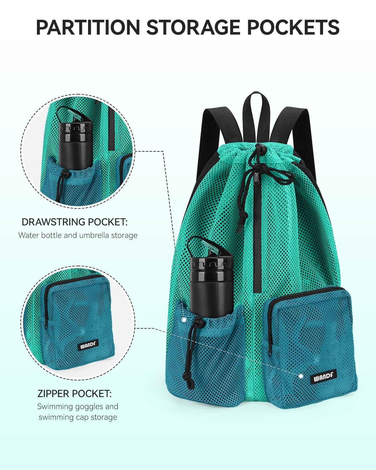 Swim Bag Mesh Drawstring Backpack with Wet Pocket Beach Bag for Swimming Pool...