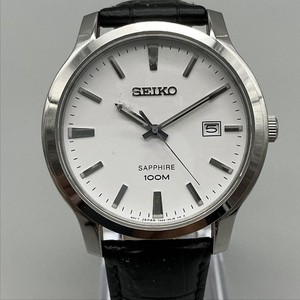 Seiko Sapphire Mens Watch 41mm Silver Tone 7N42-0GE0 Leather Date New Battery Vintage Seiko Titanium 7N42 8A60 Luminous Dial Men Quartz  main image 3