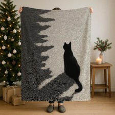 Black Cat Plush Blanket   Velveteen Soft Throw for Cat Lovers