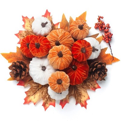 21 PCS Fall Artificial Velvet Pumpkins Set, Fake Fabric Pumpkin Faux Foam Pum...