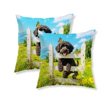 Spring Pillow Covers Set of 2 18x18 Inch White Fence with Daisies Playful Poo...