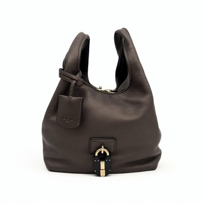 Vintage LOEWE Brown Pebbled Leather Hobo Handbag with Gold Padlock Detail Used