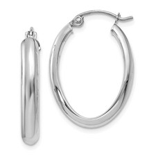 3.5mm, 14k White Gold Oval Hoop Earrings, 25mm 1 Inch 