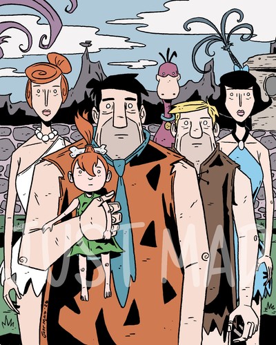 The Flintstones - Art Print by Justin Madson - 8 x 10 Cartoon Illustration - Picture 1 of 4
