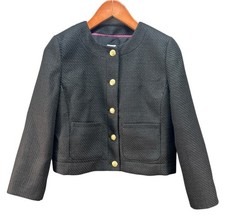 J. Crew Factory Tweed Lady Jacket Size 8 Black Cropped Classic Gold Crest Button