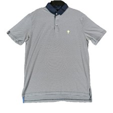 Polo Golf Ralph Lauren Polo Stripe Navy White Cup Logo Mens Size L Cotton Poly