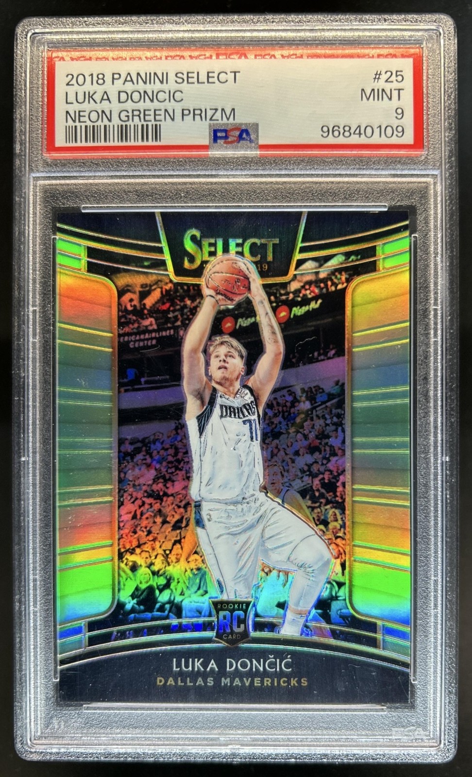 2018-19 Panini Select Luka Doncic RC Neon Green Prizm Concourse #/75 PSA 9