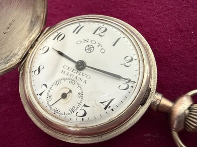 Very Rare Swiss Made 1900s Onoto Cuervo Habana Silver & Niello Pocket Watch