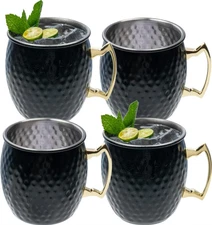 Black Stainless Steel Mug Moscow Mule Mugs, Drinking Glasses w/ Handle, Set of 4