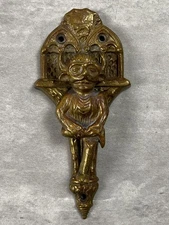 Antique The Lincoln Imp Uncommon Brass Door Knocker Seated Devil Gothic Arches