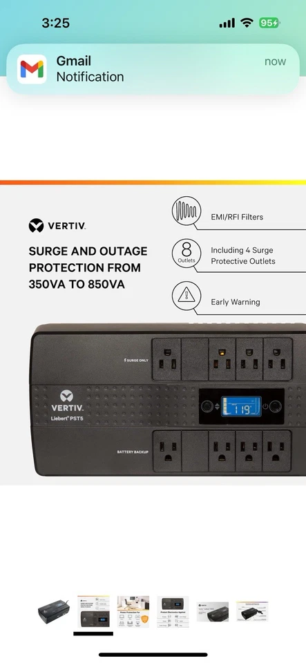 Vertiv Liebert PST5 UPS - 850VA/500W 120V Standby Power, 8 Outlets, Battery Back - Image 2 of 4