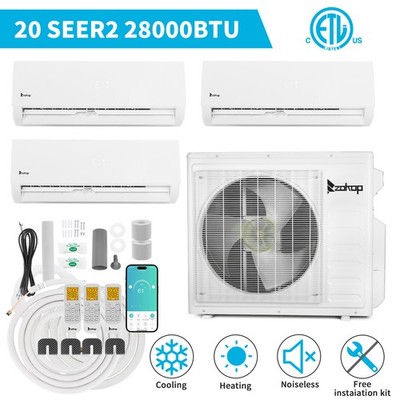 28000 BTU Tri Zone Ductless Split Air Conditioner & Heater 3 x12000 BTU -20 SEER