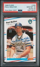 1988 Fleer #169 Paul Molitor Autograph PSA 10 Auto 10 Gem Mint HOF 04 - Pop 1