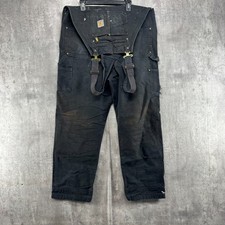 Carhartt R01 Black Duck Bib Overalls Men's Size 42x30 Workwear Denim Double Knee
