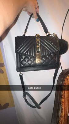 ALDO Black Top Handle Satchel, Detachable Adjustable Crossbody, Gold Turn Lock