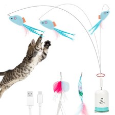 Migipaws Interactive Automatic Cat Teaser Wand Toy with Strong Suction White
