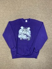 Vintage 90s Cottage Purple Cat Graphic Crewneck Sweatshirt Mens XL Made In USA
