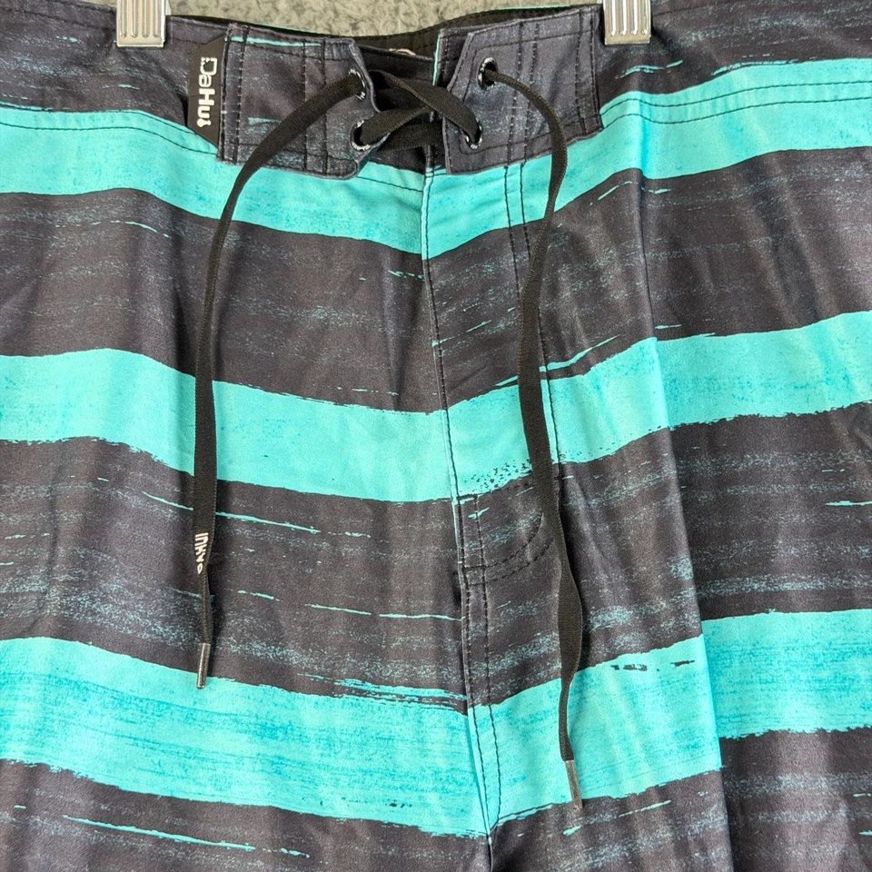 Bermuda de natação Da Hui masculina tamanho 36 azul listra preta praia surf verão - Imagem 4 de 4