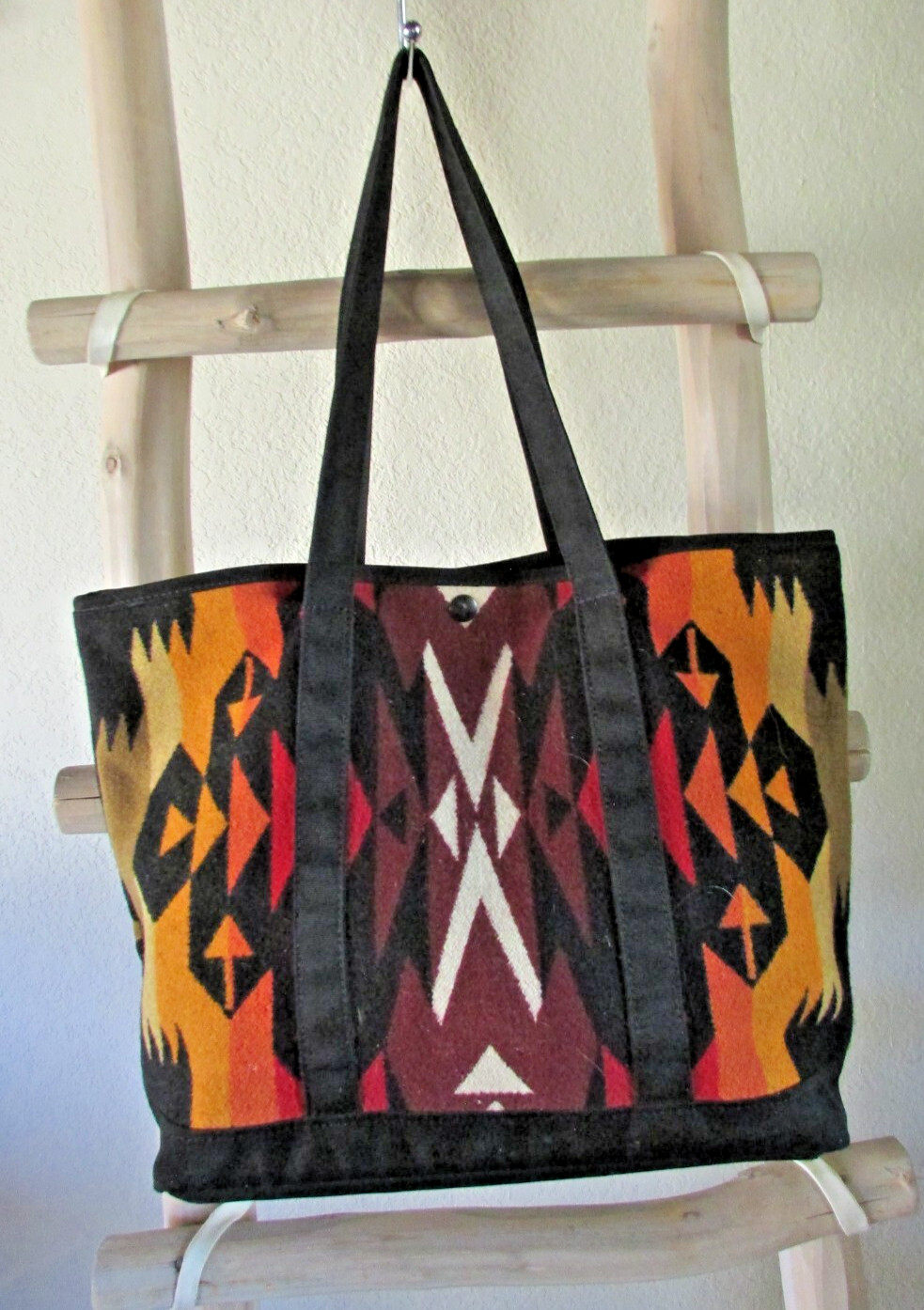 VINTAGE PENDLETON BLACK CANVAS MULTI NATIVE WOOLE… - image 7