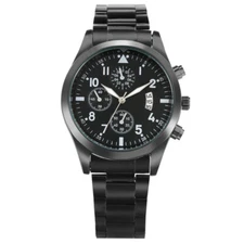 Casual Men Watch Luminous Hands Date Quartz Wrist Watch Steel Bracelet Strap