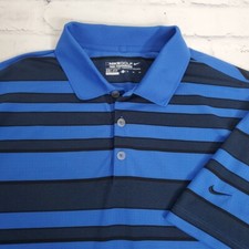 Nike Golf Polo Shirt Mens XL Tour Performance Dri Fit Blue Stripe Casual Office