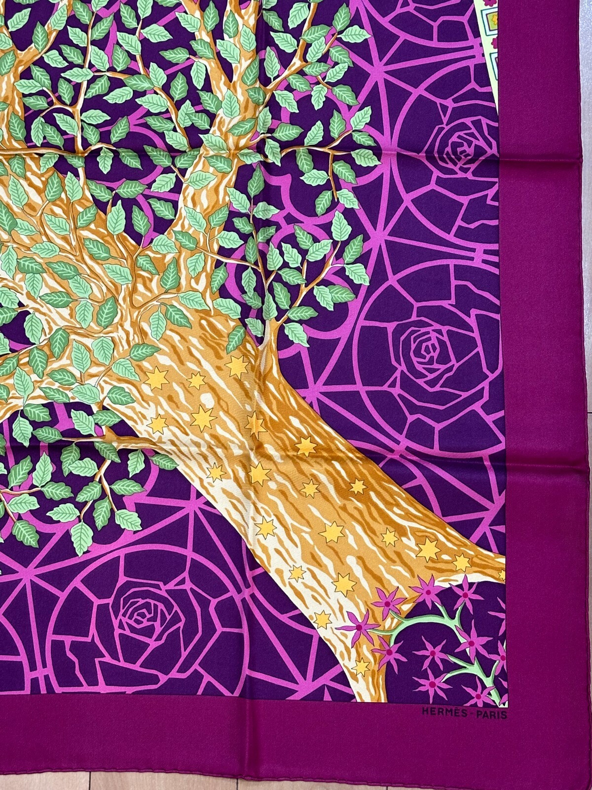 HERMES AXIS MUNDI(dataII) 90cm carre 100 silk Scarf Winered France