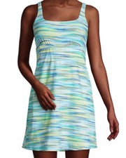 Lands End Women  s Tummy Control One Piece Swim dress Aqua Space Dye Size 8