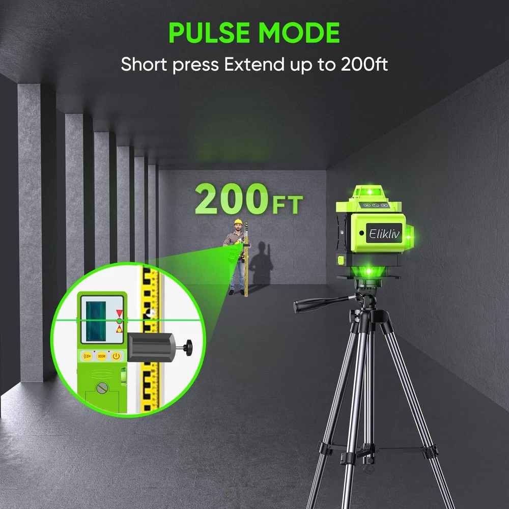 Laser Level Self Leveling - Elikliv 200ft Outdoor Robust Indoors 4D Green Cro...