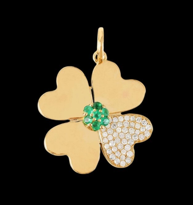 Four Clover Diamond Emerald Silver Charm Pendant Handmade Jewelry Gift