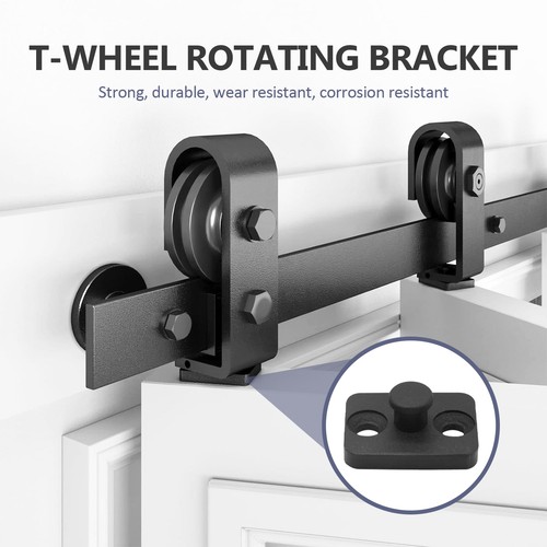 70" Shape Barn Door Hardware Kit Sliding Track for Wood Door,Heavy Duty, No Door - Picture 3 of 12
